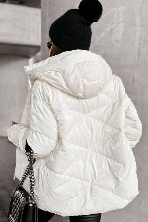 Casual Solid Quilted Hooded Zip Up Puffer Jacket