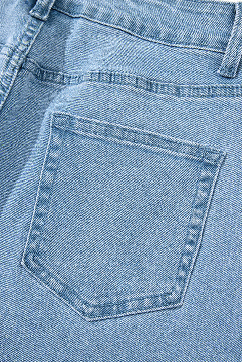 High Rise Cropped Washed Denim Wide Leg Jeans