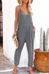 Exclusive Textured Ribbed Sleeveless V Neck Pocketed Jumpsuit
