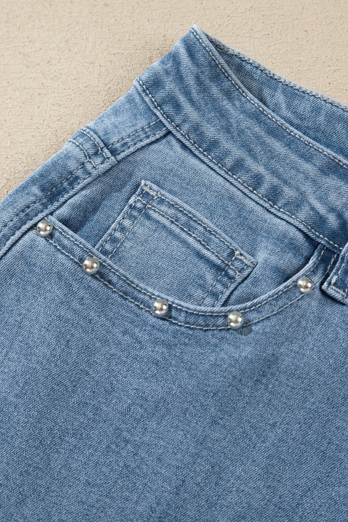 Denim Side Seam Rivet Ankle Length Jeans