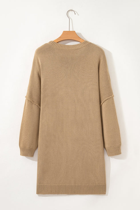 Oversized Chunky Knit Crew Neck Sweater Dress