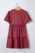 Plaid Knot Neck Short Sleeve Shift Midi Dress