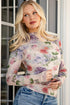 Floral Sheer Mesh Thumbhole Slim Fit Long Sleeve Top