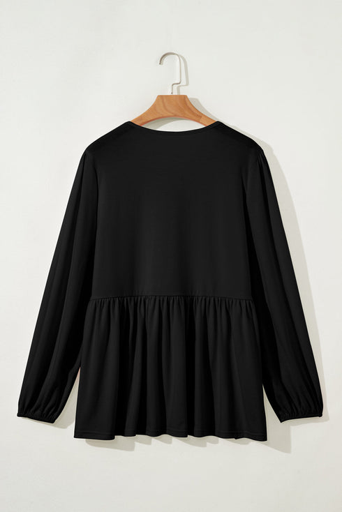 Bow Tie Front Long Sleeve Peplum Blouse