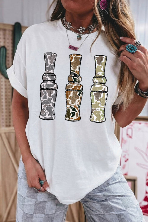 Camo Pattern Graphic Round Neck Statement Tee