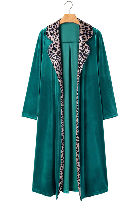 Leopard Print Velvet Lapel Collar Open Front Cardigan