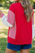 Sequin Rugby Bow Print Striped Sleeve Patchwork Graphic Sweatshirt