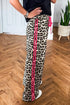 Contrast Trim Tie Waist Leopard Print Pants