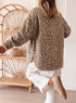 Leopard Print Collar Long Sleeve Patch Pocket Shift Denim Jacket