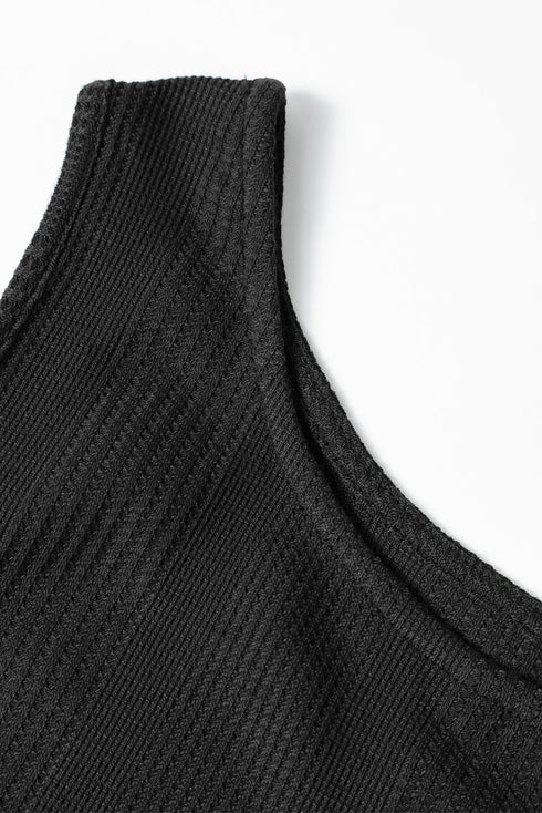 Textured Ribbed Ruffle Tank Top Wide Leg Pant Set