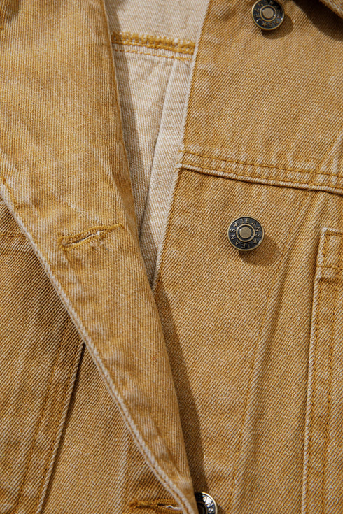 Metal Button Front Long Sleeve Collar Denim Jacket