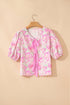 Southern Belle Floral Ribbon Knot Puff Sleeve Blouse