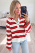 Striped V Neck Long Sleeve Shift Sweater