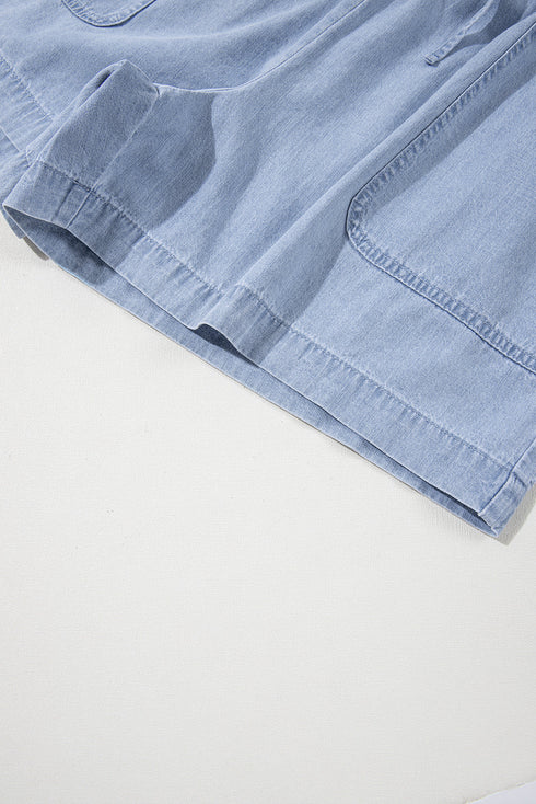 Pocketed Casual Drawstring High Waist Denim Shorts