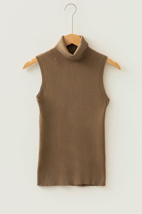 Western Ribbed Knit High Neck Sleeveless Waist Slim Fit Sweater Vest