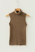Western Ribbed Knit High Neck Sleeveless Waist Slim Fit Sweater Vest