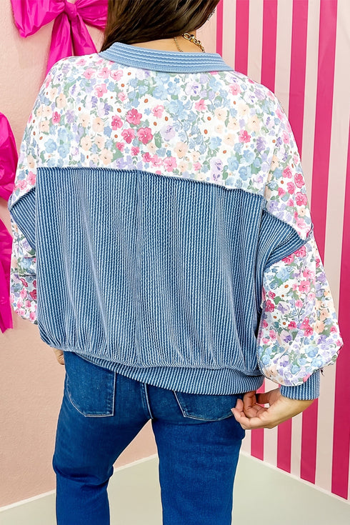 All Over Floral Print Round Neck Long Sleeve Top
