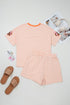 Striped Sequined Pumpkin Relaxed Tee Drawstring Shorts Two Piece Set