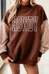 Howdy Embroidered Plaid Sleeve Mock Neck Sweatshirt