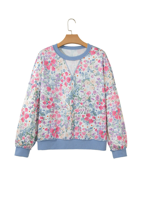 All Over Floral Print Round Neck Long Sleeve Top