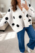 Polka Dot Button Front Oversized V Neck Cardigan
