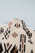 Geometric Print Long Sleeve Shirt Collar Zip Up Placket Binding Tape Jacket