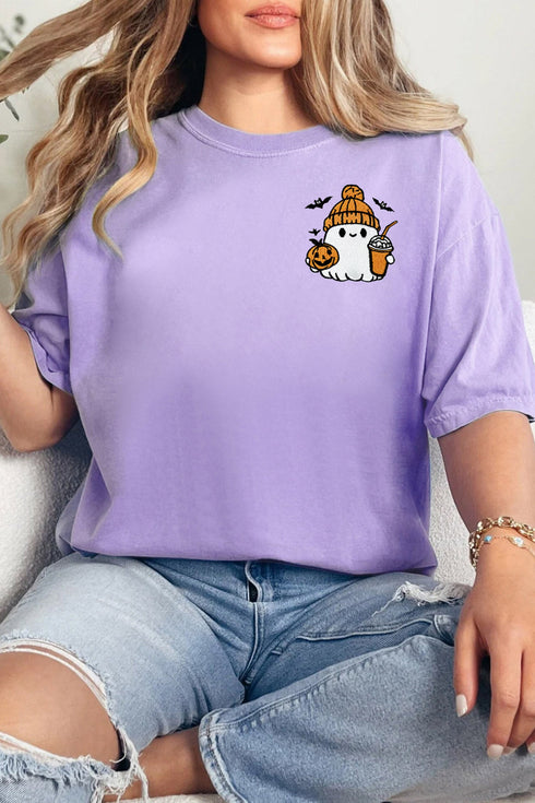 Ghost Embroidered Cuffed Short Sleeve Graphic Tee