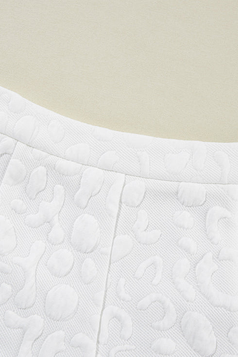 Leopard Print Textured Jacquard Quarter Zip Short Set