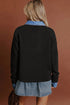 Acrylic Polyester Denim Patchwork Collar Cuffed Sweater