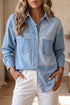 Striped Denim Patchwork Button Down Layering Shacket