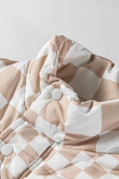 Plaid Print Quilted Button Zip Up Vest