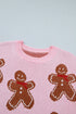 Gingerbread Pattern Round Neck Long Sleeve Shift Sweater