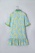 Botanical Floral Print Frilled Trim V Neck Button Front Dress