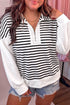 Striped V Neck Long Sleeve Shift Top
