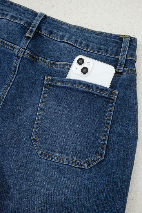 Cropped High Rise Wide Leg Stretch Denim Jeans