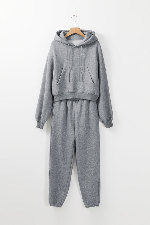 Relaxed Knit Hooded Crop And Jogger Lounge Set