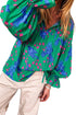 Abstract Print V Neck Flounced Puff Sleeve Blouse