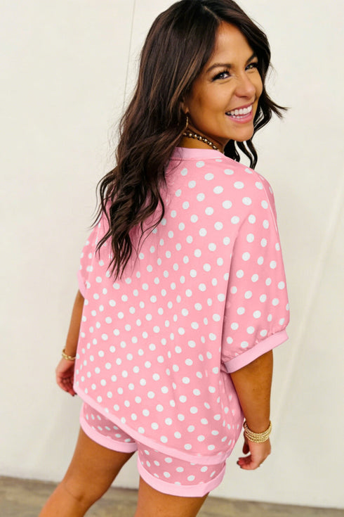 Oversized Polka Dot Print Drawstring Short Set