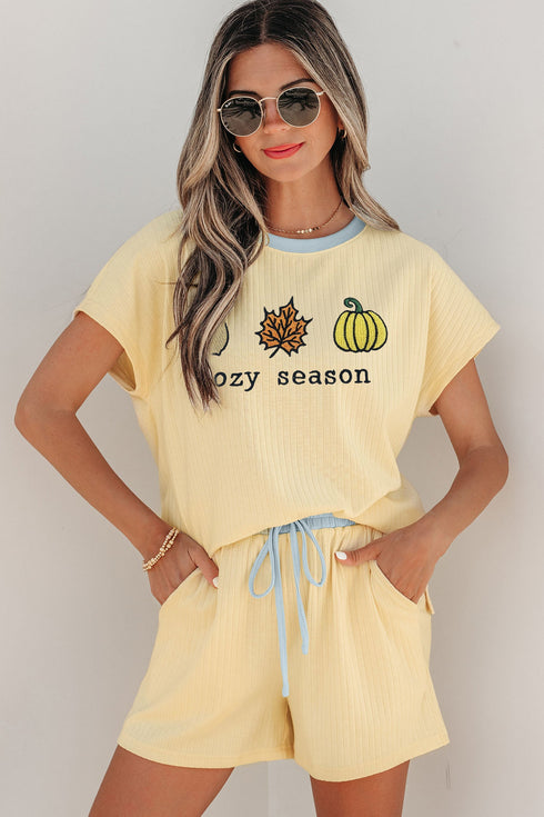 Embroidered Graphic Relaxed Two Piece Short Set