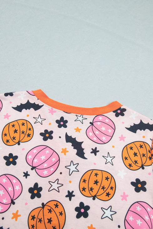 Allover Pumpkin Print Long Sleeve Coordinated Lounge Set