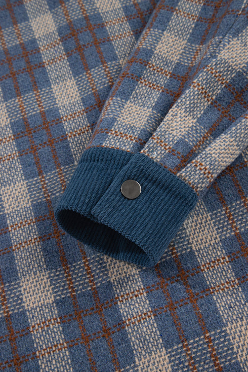 Western Patchwork Corduroy Collared Zip Up Plaid Shacket