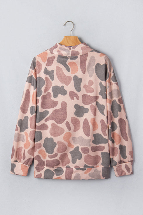 Mock Neck Camouflage Print Western Pullover Sweatshirt