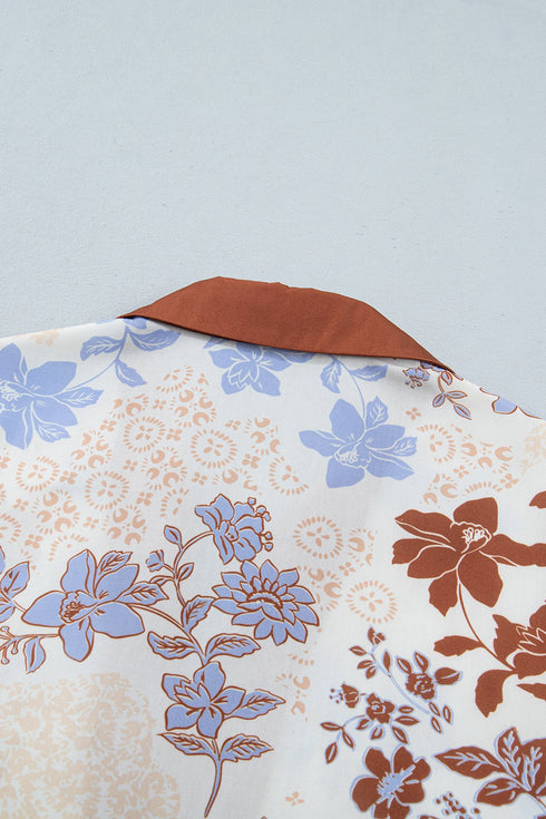 All Over Floral Print V Neck Long Sleeve Blouse