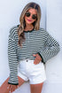 Striped Button Placket Drop Shoulder Long Sleeve Sweater