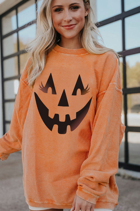 Corded Texture Jack O Lantern Graphic Sweatshirt