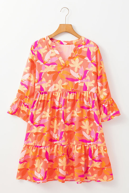Abstract Print Ruffled Sleeve A Line Mini Dress