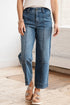 Exposed Stitching Straight Leg Stretch Denim Jeans