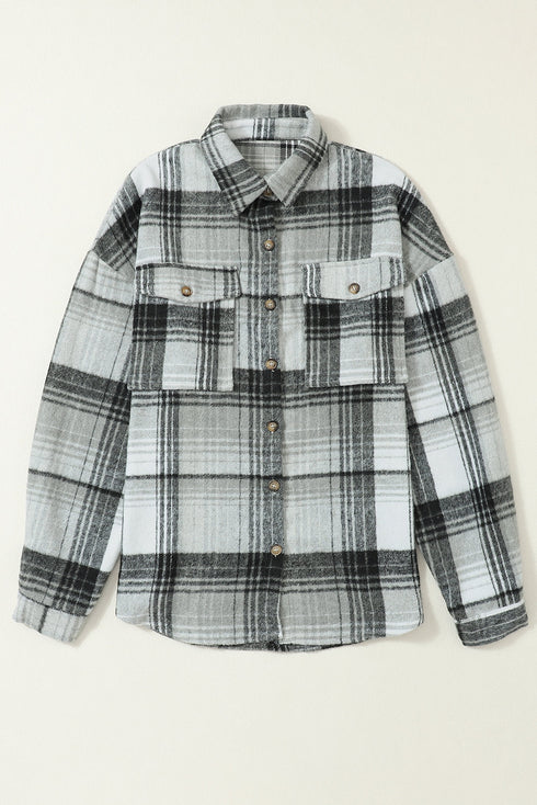 Casual Plaid Print Flap Pocket Button Down Shacket