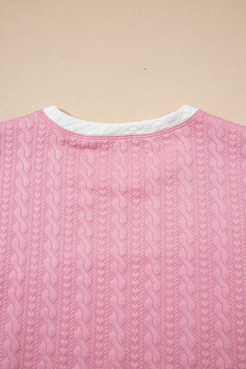 Textured Contrast Trim Crewneck Pocketed Two Piece Dress