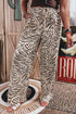 Western Print Zebra Pattern Elastic Waist Pocket Full Length Pants